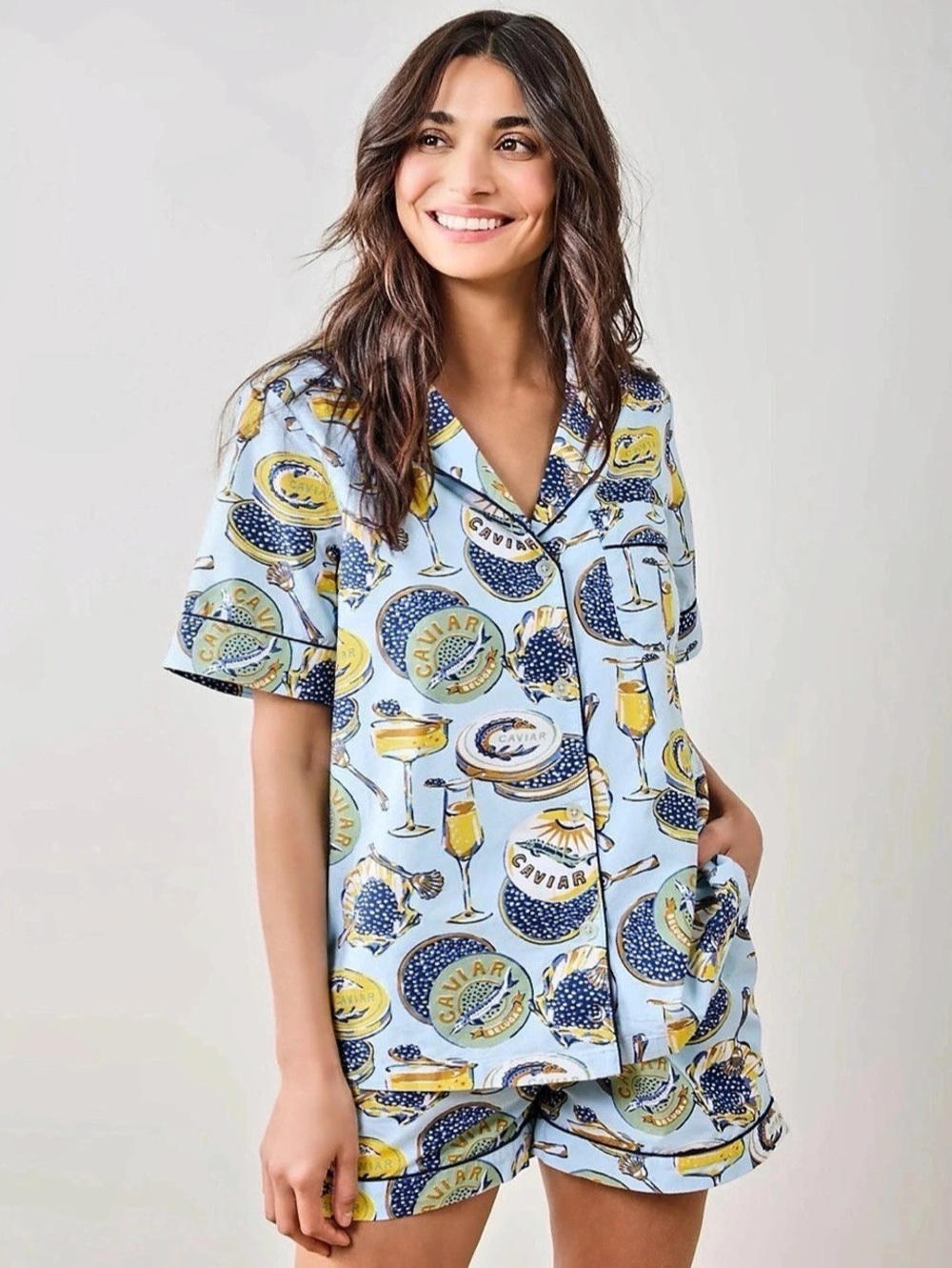 Printfresh Champagne & Caviar Short PJ Set – Pale Blue – XS – BRAND NEW